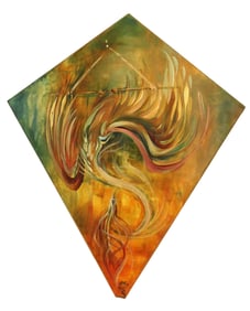 Michael Pukac (Born 1980) American, Signed Phoenix Oil on Kite-Shaped Canvas