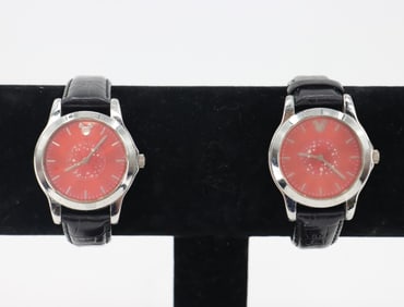 (2) Disney 75th Anniversary Stainless Steel Wrist Watches with Leather Bands - AS IS