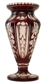 Bohemian Style Cut to Clear Ruby Red Glass Vase
