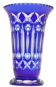 Bohemian Style Cut to Clear Blue Art Glass Vase
