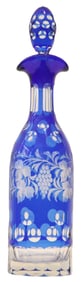 Bohemian Cut to Clear Blue Art Glass Decanter