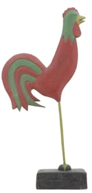Indonesian Folk Art Hand Carved and Painted Wood Balancing Rooster Sculpture