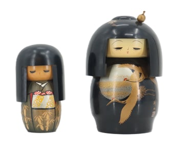 (2) Vintage Japanese Kokeshi Dolls