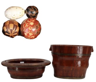Chinese Wooden Baby Bath with 4 Decorated Items