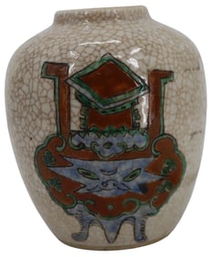 Chinese Crackle Glazed Enameled Earthenware Jar