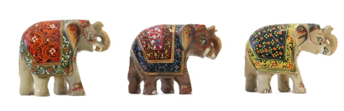 (3) Miniature Hand Carved and Painted Indian Folk Art Stone Elephants