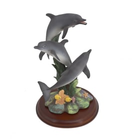 Malaysian Maruri Studio "Wonders of the Sea - Dolphins" Painted Porcelain Statue