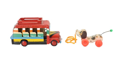 Group of (2) Toys Vintage Fischer-Price Little Snoopy & Columbian Chiva Bus