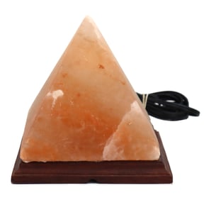 Himalayan Salt Crystal Pyramid Lamp on Wood Base