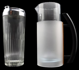 Mid Century Modern Glass, Acrylic, and Stainless Steel Cocktail Shaker and Pitcher