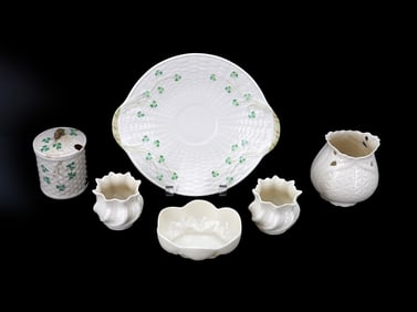 (6) Northern Irish Belleek Pottery Parian Ware Pieces