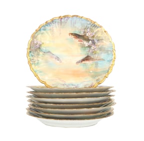(8) Flambeau Limoges Hand Painted Porcelain Plates