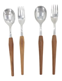 4 Teak and Stainless Steel Serving Utensils