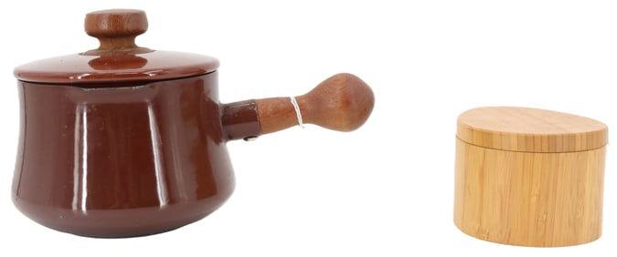 (2) Kitchen Items - Dansk Saucepan, Hand Made Wooden Cache Pot