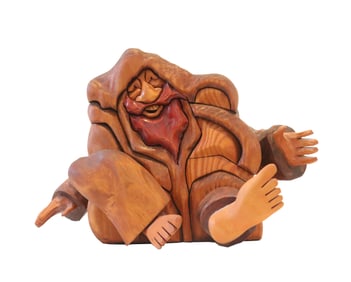 American Pitz Studio Folk Art Mountain Man Carved Wooden Storage Box Sculpture