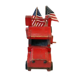 Vintage Wooden Red Toy Flat Bed Pickup Truck Toy