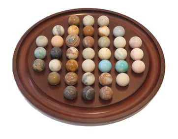 38 Piece Marble Solitaire Game on Round Rosewood Board