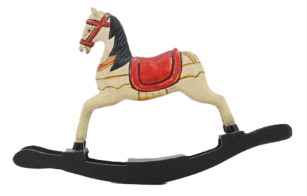 Miniature Painted Carved Wooden Rocking Horse - AS IS