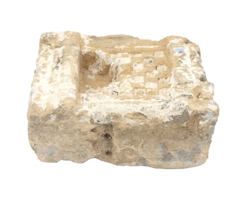 South American Incan Pre-Columbian Carved Altar Stone with Checkerboard Pattern