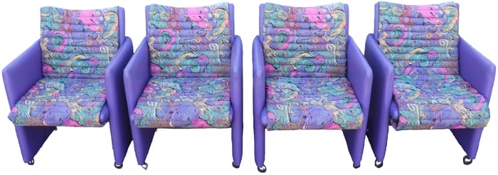 (4) Incredible 1980s Chiclet Style Neomodernism Purple Rolling Gaming Club Chairs