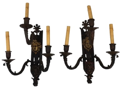 Pair of Bronze Wall Mounted Renaissance Candlesticks