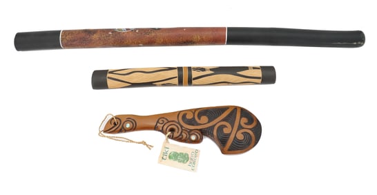 Australian and NewZealander Wood Didgeridoos with Maori Wahaika Club