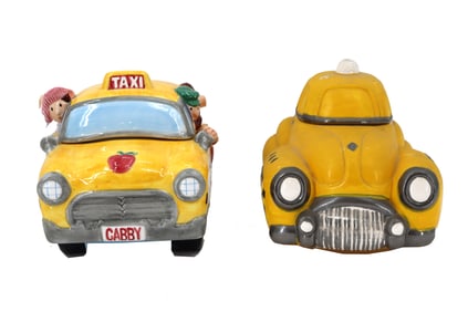 (2) Vintage Yellow Taxi Ceramic Jars
