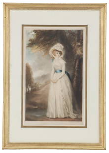 Sydney Ernest Wilson (Born 1869) English, Signed Figural Portrait Mezzotint of a Girl: Sydney Ernest Wilson (Born 1869) English, Signed Figural Portrait Mezzotint of a Girl. Original English mezzotint engraving of a girl in a white dress beneath a tree. Signed lower right.