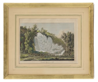1796 Hand Colored Print of Italian Pastoral Waterfall Scene