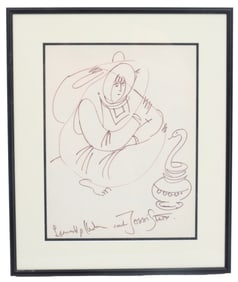 Yossi Stern (1923-1992) Israeli, Snake Charmer Ink on Paper