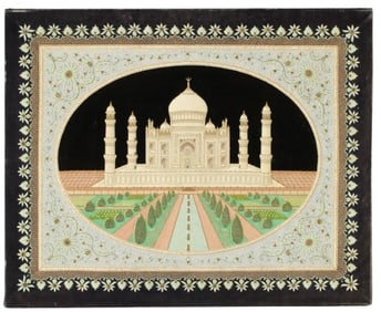 Vintage Large Indian Taj Mahal Embroidery Attached to Wall-Hanging Board