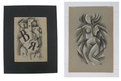 Two Abstract Cubist Graphite Illustrations From the School of Vasyl Dmytrovych Yermylov