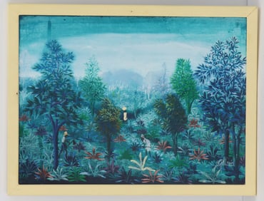 Signed Haitian, Oil on Board Landscape
