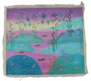 Pierre Alex A. (20th Century) Haitian, Unframed and Unrolled Landscape Oil on Canvas