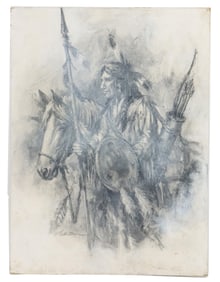 Victor Olson (1924-2007) American, Charcoal on Paper Native American Warrior