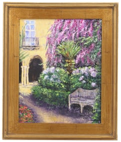 Impressionist Oil on Canvas Garden Scene