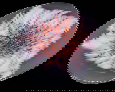 J.A. Hewitt (20th/21st Century) American, Blown Art Glass "Aggregate" Bowl: J.A. Hewitt (20th/21st Century) American, Blown Art Glass "Aggregate" Bowl. Pink, purple, and reddish sea anemone-like pattern in center. Semi-square with rounded edges and a sunken mid