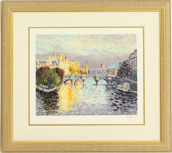 Alain Ragaru (Born 1949) French, "Le Pont Neuf" Signed Artists Proof Lithograph: Alain Ragaru (Born 1949) French, &quot;Le Pont Neuf&quot; Signed Artists Proof Lithograph. Depicts the&nbsp;Pont Neuf,&nbsp;the oldest standing&nbsp;bridge across the river Seine&nbsp;in&nbsp;Paris,&n