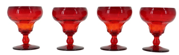 (4) Fenton Art Glass Company Cranberry Compote Dishes