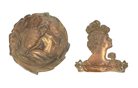 (2) Art Nouveau Bronze Wall Decor