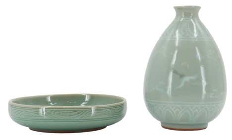 (2) Vintage Koryo Korean Celadon Pottery Pieces