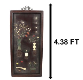 Wooden Chinese Panel with Stone Relief Accents