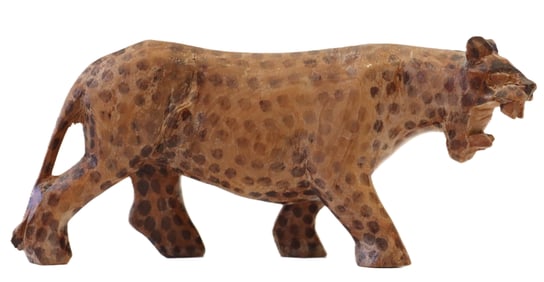 African Maasai Carved Wooden Spotted Leopard Figure