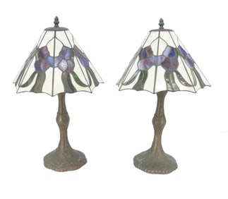 Pair of Tiffany Style Stained Glass Lamps