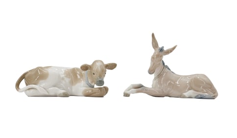 (2) Lladro Porcelain Figures, Cow and Donkey