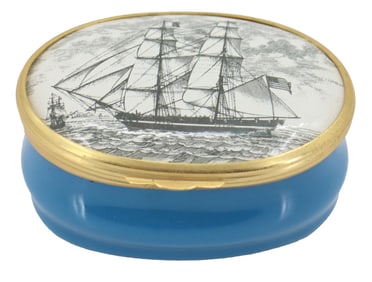 Bilston and Battersea Porcelain Box with U.S.S. Constitution