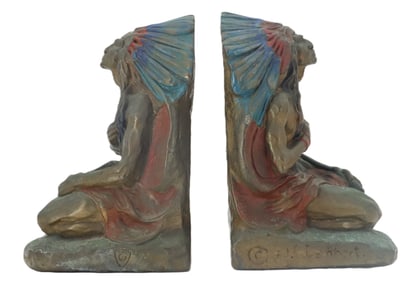 J. L. Lambert (1892-1967) American, Pair of Antique Bronze Native American Bookends