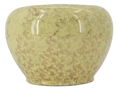 American Pioneer Pottery Company Yellow Ware Vase with 22k Gold Floral Pattern