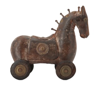 Wooden Trojan Horse Style Rolling Toy