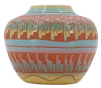 V. Nelson Colorful Hand-Painted Ceramic Navajo Vase